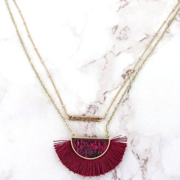 Gold Bar Layered Necklace with Snakeskin and Fringe - Picture 4 of 6